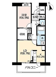 UR都市機構アーバンラフレ虹ケ丘中5号棟 1LDKの間取図画像