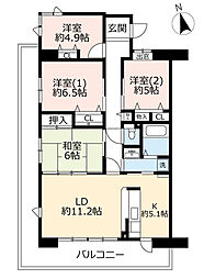 UR都市機構アーバンラフレ虹ケ丘中6号棟 4LDKの間取図画像