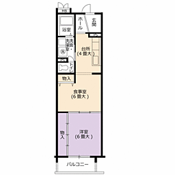 UR都市機構アーバンラフレ星ケ丘4号棟 1DKの間取図画像