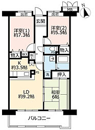 UR都市機構アーバンラフレ虹ケ丘中5号棟 3LDKの間取図画像