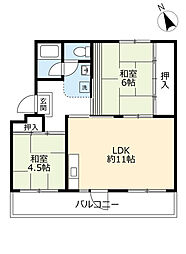 UR都市機構高森台団地110棟 2LDKの間取図画像