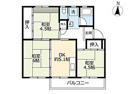 UR都市機構藤山台団地352棟 3DKの間取図画像