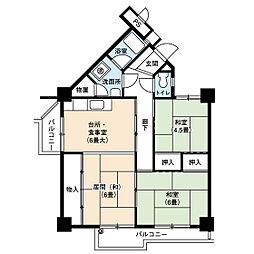 UR都市機構高座台団地105号棟 2LDKの間取図画像