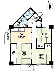 UR都市機構高座台団地105号棟 3DKの間取図画像