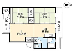 UR都市機構中央台団地218棟 2LDKの間取図画像