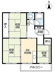 UR都市機構岩成台団地026棟 2LDKの間取図画像