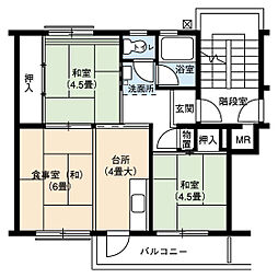 UR都市機構岩成台団地026棟 2DKの間取図画像