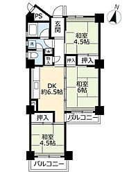 UR都市機構高座台団地102号棟 3DKの間取図画像
