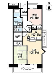コンフォール城山8号棟 2LDKの間取図画像