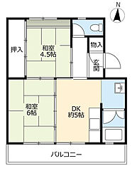 UR都市機構藤山台団地352棟 2DKの間取図画像