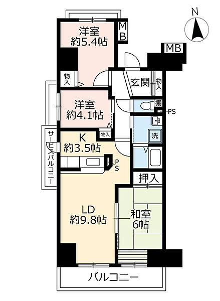 URアーバニア志賀公園 ｜愛知県名古屋市北区中丸町2丁目(賃貸マンション4LDK・10階・85.09㎡)の写真 その2