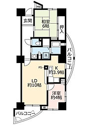UR都市機構アーバニア志賀公園四番街9号棟 1LDKの間取図画像