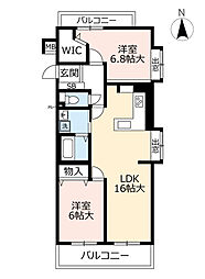 UR都市機構アーバンラフレ志賀4号棟 2LDKの間取図画像