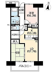 UR都市機構アーバニア志賀公園三番街8号棟 2LDKの間取図画像