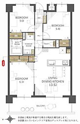 イマージュアークヒルズ霧ヶ丘 3LDKの間取図画像