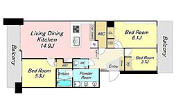 南薬院パーク・マンション 3LDKの間取図画像