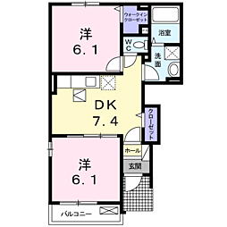 プラシード柿の木坂 1階2DKの間取り