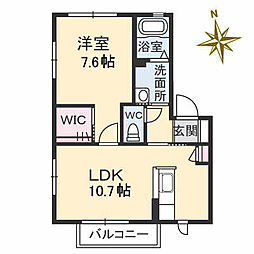 メゾンカリン 2階1LDKの間取り