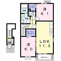 ワイアンドエス　Ｂ 2階2LDKの間取り
