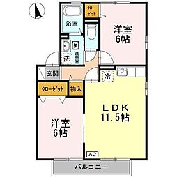 ルミエール　壱番館 2階2LDKの間取り