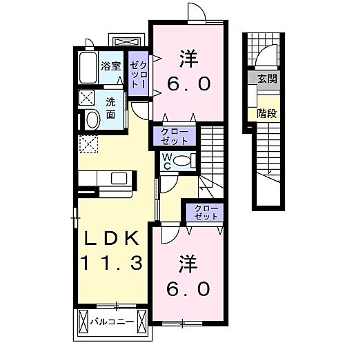 山口県山陽小野田市住吉本町２丁目(賃貸アパート2LDK・2階・58.48㎡)の写真 その2