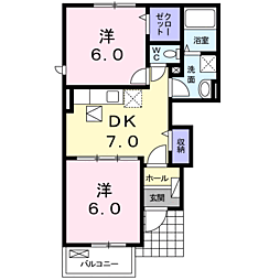 JR宇部線 琴芝駅 徒歩17分の賃貸アパート 1階2DKの間取り