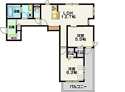 大田区中央8丁目マンション 2LDKの間取図画像
