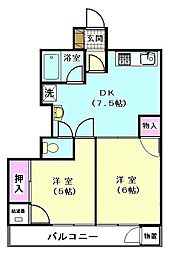 谷口ハビテーション 2DKの間取図画像