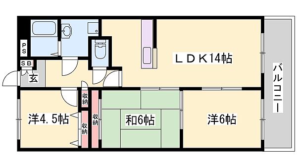 兵庫県姫路市白浜町(賃貸マンション3LDK・5階・65.34㎡)の写真 その2