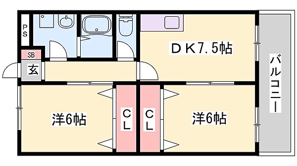 兵庫県小野市中町(賃貸マンション2DK・3階・47.38㎡)の写真 その2