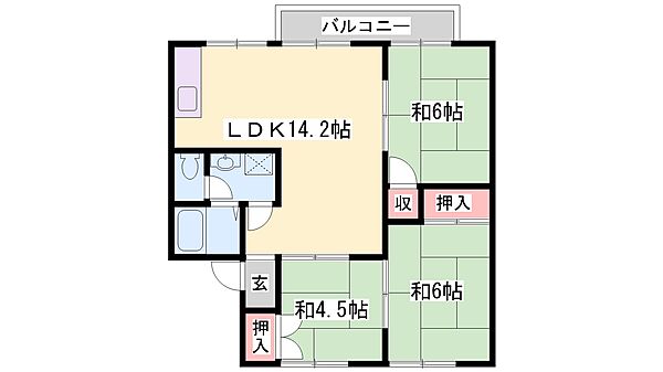 兵庫県姫路市網干区垣内南町(賃貸アパート3LDK・1階・65.79㎡)の写真 その2