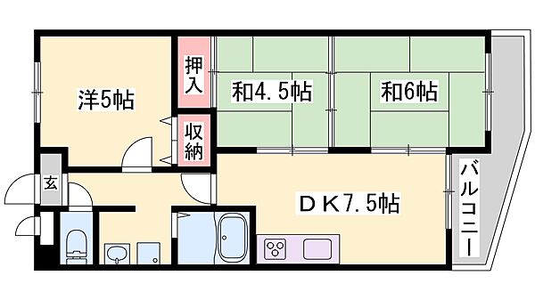 兵庫県高砂市中島３丁目(賃貸マンション3DK・4階・53.35㎡)の写真 その2