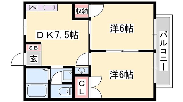 兵庫県姫路市田寺８丁目(賃貸アパート2DK・2階・40.04㎡)の写真 その2