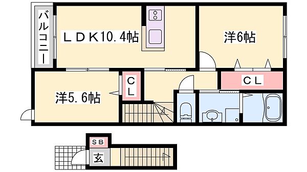 兵庫県加古川市別府町新野辺(賃貸アパート2LDK・2階・56.47㎡)の写真 その2