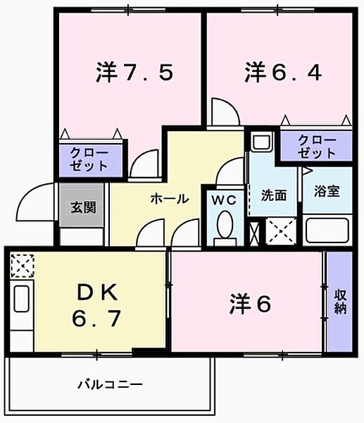 兵庫県姫路市北条梅原町(賃貸マンション3DK・2階・66.27㎡)の写真 その2