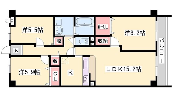 兵庫県姫路市東辻井４丁目(賃貸マンション3LDK・2階・76.12㎡)の写真 その2