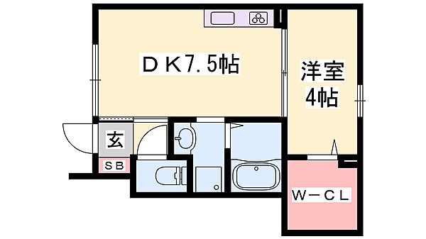 兵庫県姫路市飾磨区山崎(賃貸アパート1DK・1階・31.24㎡)の写真 その2