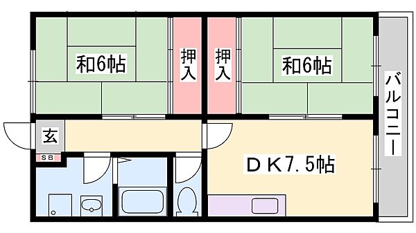 兵庫県高砂市米田町米田(賃貸マンション2DK・2階・47.38㎡)の写真 その2