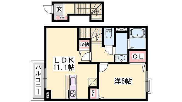 兵庫県姫路市別所町別所(賃貸アパート1LDK・2階・46.09㎡)の写真 その2