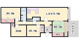 リブレ北新在家 4LDKの間取図画像
