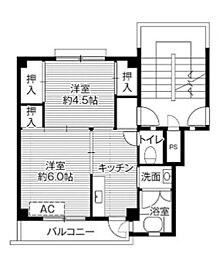 ビレッジハウス十王堂1号棟 2Kの間取図画像