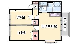 サンビレッジ阿成A棟 2LDKの間取図画像