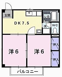サンハイツ 2DKの間取図画像