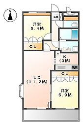 グランドールA 2LDKの間取図画像