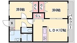 プレイン野里 2LDKの間取図画像