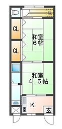 日の出荘 2Kの間取図画像