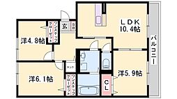 セジュールアカネB棟 3LDKの間取図画像