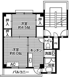 ビレッジハウス十王堂1号棟 2Kの間取図画像