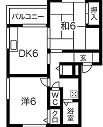 モンフレール 2DKの間取図画像