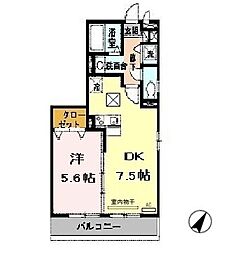 パークハイム参番館A 1DKの間取図画像